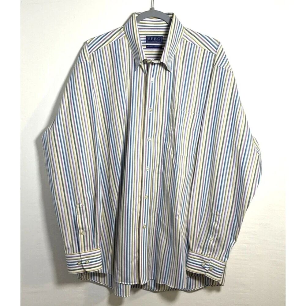 Sero By Forsyth Mens Shirt No Iron-Tailored Fit Multicolor Stripe Size XL Cotton